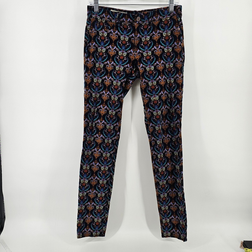 Pilcro and the Letterpress Corduroy Pants Women 26 Purple Serif Skinny Damask